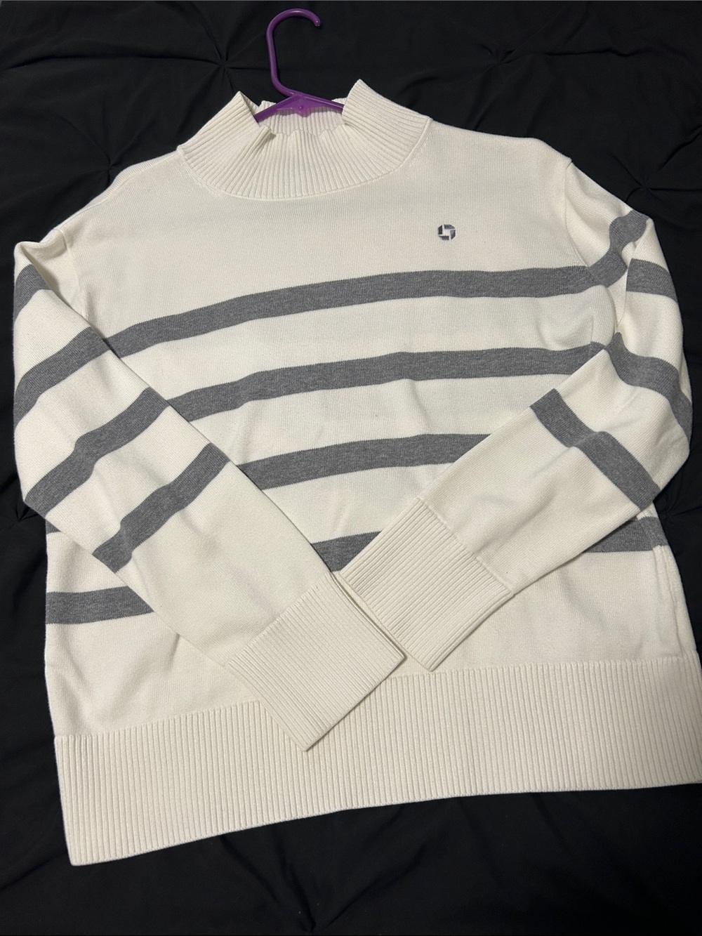 Lands' End Cream and Gray Striped Cowl-Neck Sweater Chase